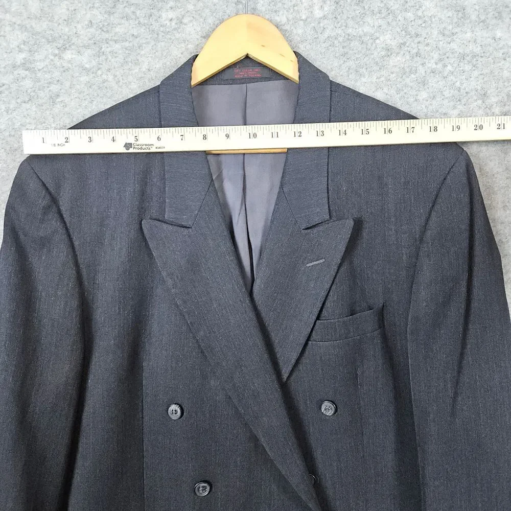 Andre Villard Men's Charcoal Gray Blazer Size‎ L44 100% Wool Double Breasted